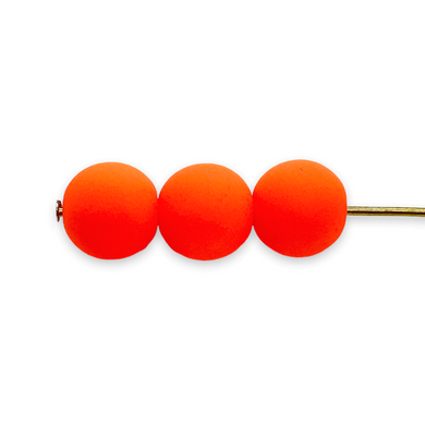 Czech glass round beads 40pc matte neon orange UV glow 6mm-Orange Grove Beads