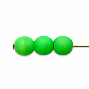 Czech glass round druk beads 30pc neon green UV glow 6mm-Orange Grove Beads