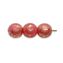 Load image into Gallery viewer, Czech pressed glass round druk beads 25pc coral pink gold rain 8mm-Orange  Grove Beads
