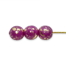 Load image into Gallery viewer, Czech pressed glass round druk beads 25pc orchid purple gold rain 8mm-Orange Grove Beads
