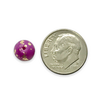 Load image into Gallery viewer, Czech pressed glass round druk beads 25pc orchid purple gold rain 8mm
