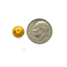 Load image into Gallery viewer, Czech pressed glass round druk beads 25pc yellow orange gold rain 8mm
