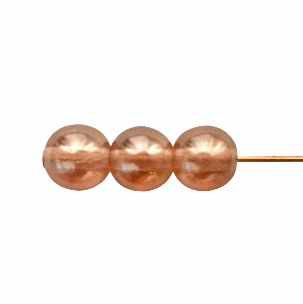 Czech glass round druk beads 30pc peach shimmer 6mm-Orange Grove Beads