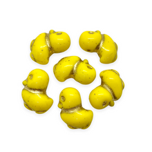 Load image into Gallery viewer, Czech glass rubber duckie duck beads 6pc opaque yellow gold 16x14mm-Orange Grove Beads
