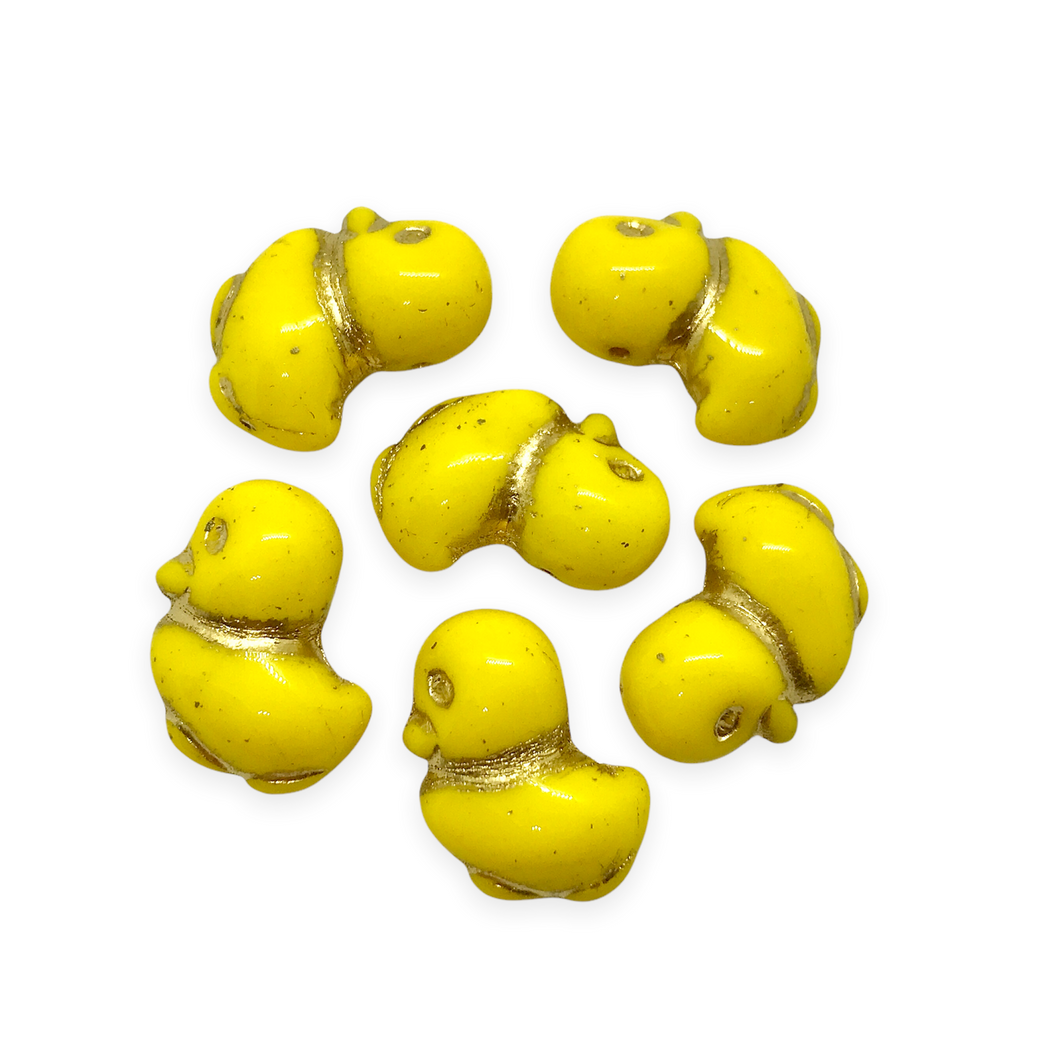 Czech glass rubber duckie duck beads 6pc opaque yellow gold 16x14mm-Orange Grove Beads