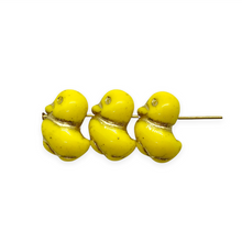Load image into Gallery viewer, Czech glass rubber duckie duck beads 6pc opaque yellow gold 16x14mm
