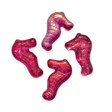 Load image into Gallery viewer, Czech glass seahorse focal beads 4pc fuchsia pink metallic 28mm-Orange Grove Beads
