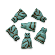 Load image into Gallery viewer, Czech glass large seated cat beads 6pc turquoise blue brown 20mm-Orange Grove Beads
