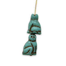 Load image into Gallery viewer, Czech glass large seated cat beads 6pc turquoise blue brown 20mm
