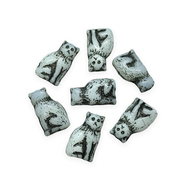 Czech glass small seated cat beads 12pc white black inlay 15mm vertical drill-Orange Grove Beads