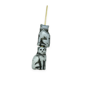 Czech glass small seated cat beads 12pc white black 15mm