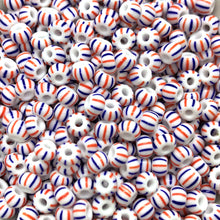 Load image into Gallery viewer, Czech glass patriotic USA white red blue striped 6/0 seed beads 20g-Orange Grove Beads
