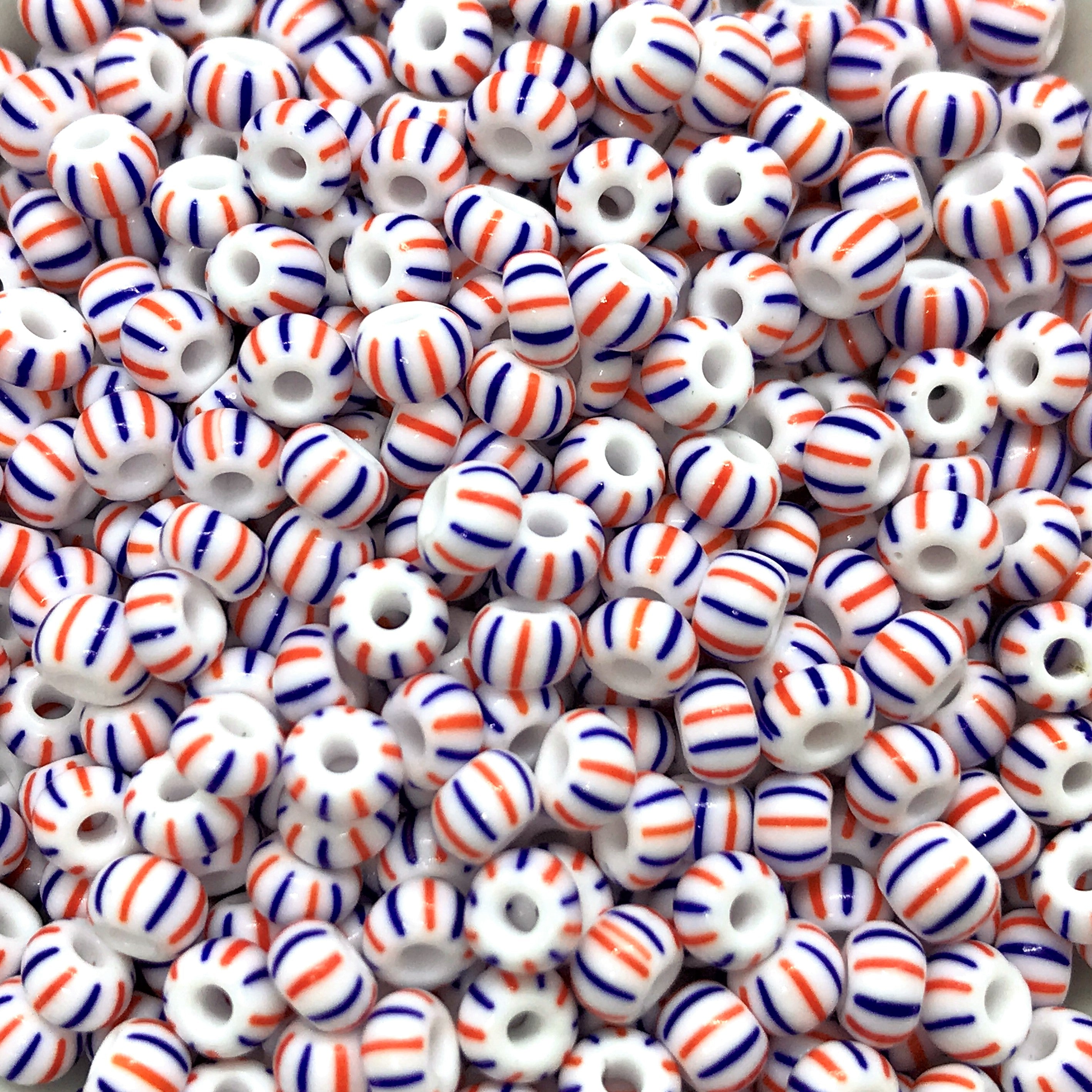 Czech Round Seed Beads, Glass, Red with Black & White Stripes
