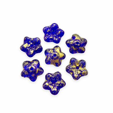 Czech glass shallow flower cup beads 30pc blue gold rain 8mm-Orange Grove Beads