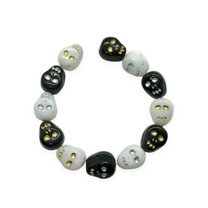 Czech glass skull beads charms12pcs Halloween black white gold silver mix 12mm-Orange Grove Beads