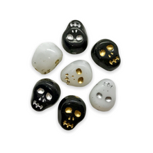 Load image into Gallery viewer, Czech glass skull beads charms12pcs Halloween black white gold silver mix 12mm-Orange Grove Beads

