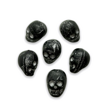 Load image into Gallery viewer, Czech glass large skull beads 6pc black with silver decor 14mm-Orange Grove Beads
