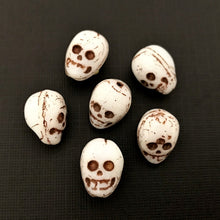 Load image into Gallery viewer, Czech glass skull beads opaque white with brown decor 14mm-Orange Grove Beads
