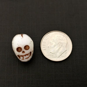 Czech glass skull beads 6pc opaque white with brown decor 14mm