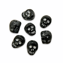 Load image into Gallery viewer, Czech glass skull beads 8pc shiny opaque black white patina 12mm-Orange Grove Beads
