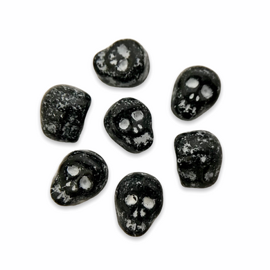 Czech glass skull beads 8pc shiny opaque black white patina 12mm-Orange Grove Beads