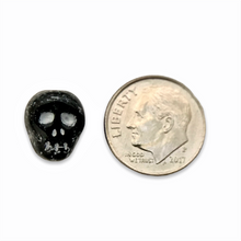 Load image into Gallery viewer, Czech glass skull beads 8pc shiny opaque black white patina 12mm
