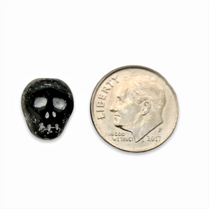 Czech glass skull beads 8pc shiny opaque black white patina 12mm