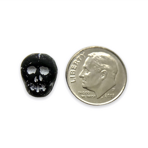 Czech glass skull beads 8pc matte opaque black white patina 12mm