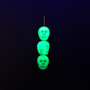 Czech glass skull beads 8pc UV neon green 12mm
