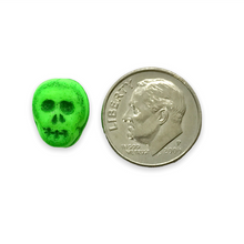 Load image into Gallery viewer, Czech glass skull beads 8pc UV neon green 12mm
