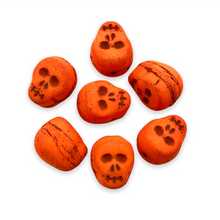 Load image into Gallery viewer, Czech glass skull beads charms 8pc UV neon orange 12mm-Orange Grove Beads
