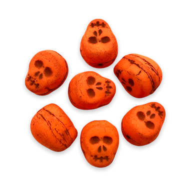 Czech glass skull beads charms 8pc UV neon orange 12mm-Orange Grove Beads
