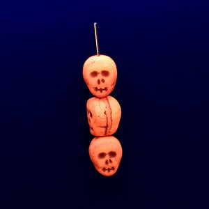 Czech glass skull beads 8pc UV neon orange 12mm