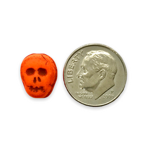 Czech glass skull beads 8pc UV neon orange 12mm