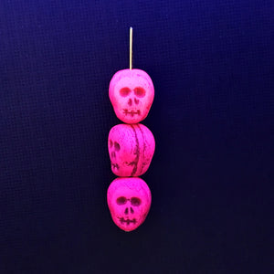 Czech glass skull beads 8pc UV neon pink 12mm