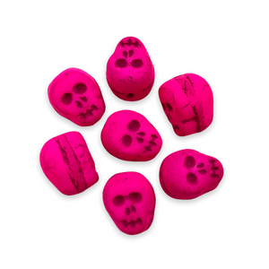 Czech glass skull beads charms 8pc UV neon pink 12mm-Orange Grove Beads
