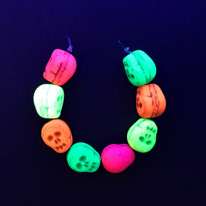 Czech glass skull beads 8pc UV neon rainbow mix 12mm