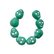 Load image into Gallery viewer, Czech glass skull beads charms 8pc matte turquoise white decor 12mm-Orange Grove Beads
