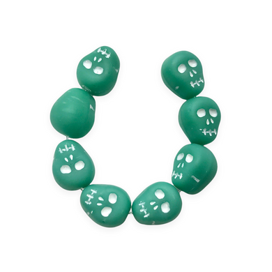 Czech glass skull beads charms 8pc matte turquoise white decor 12mm-Orange Grove Beads