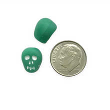 Load image into Gallery viewer, Czech glass skull beads 8pc matte turquoise white decor 12mm
