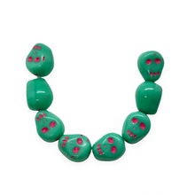 Load image into Gallery viewer, Czech glass skull beads charms 8pc shiny turquoise pink decor 12mm-Orange Grove Beads
