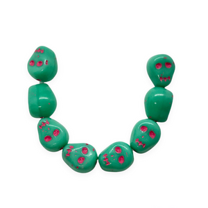 Czech glass skull beads charms 8pc shiny turquoise pink decor 12mm-Orange Grove Beads
