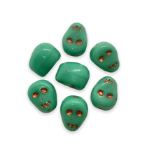 Load image into Gallery viewer, Czech glass skull beads charms 8pc shiny turquoise copper decor 12mm-Orange Grove Beads
