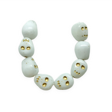 Load image into Gallery viewer, Czech glass skull beads charms 8pc opaque white gold inlay 12mm-Orange Grove Beads
