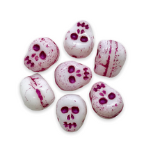 Load image into Gallery viewer, Czech glass skull beads charms 8pc white purple wash 12mm-Orange Grove Beads
