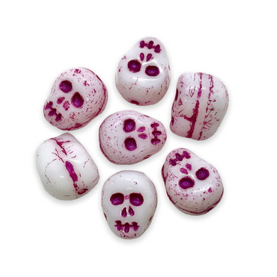 Czech glass skull beads charms 8pc white purple wash 12mm-Orange Grove Beads