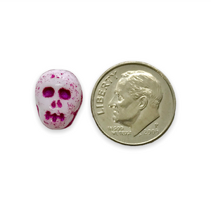 Czech glass skull beads 8pc white purple wash 12mm
