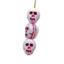 Load image into Gallery viewer, Czech glass skull beads 8pc white purple wash 12mm
