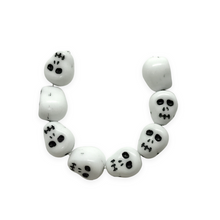 Load image into Gallery viewer, Czech glass skull beads charms 8pc shiny opaque white black inlay 12mm-Orange Grove Beads

