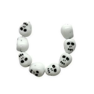 Czech glass skull beads charms 8pc shiny opaque white black inlay 12mm-Orange Grove Beads